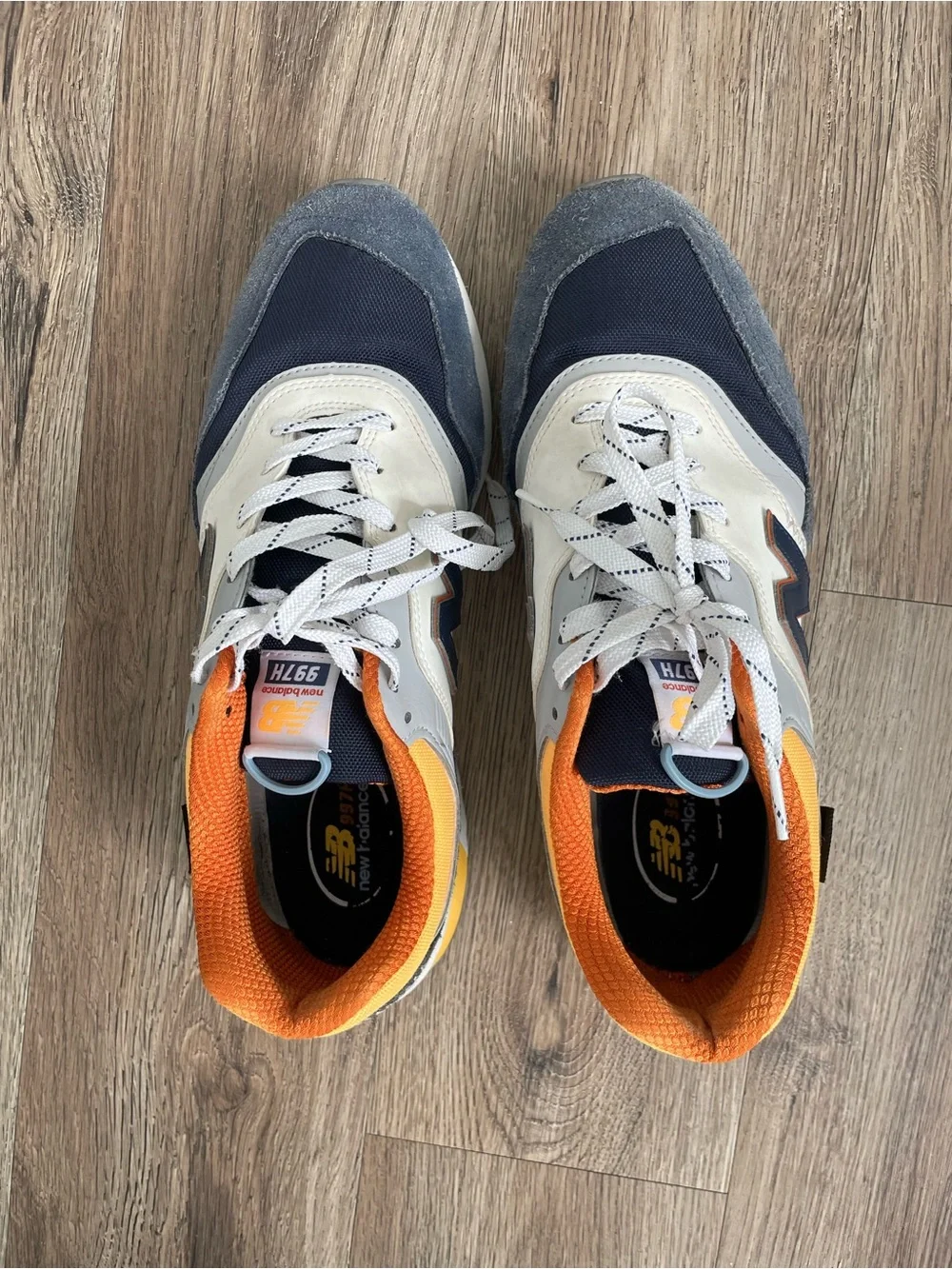 New Balance Men's Athletic Sneakers in Navy, White, Orange